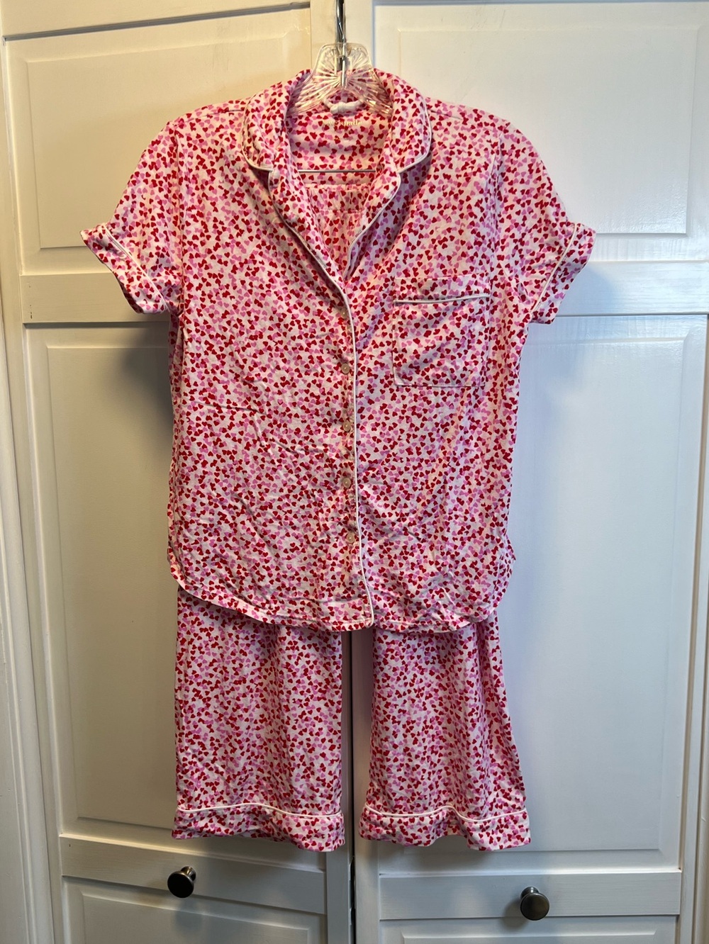 kate spade Pink Hearts Short-Sleeve/Cropped Pants Pajama Set Size Women’s Small